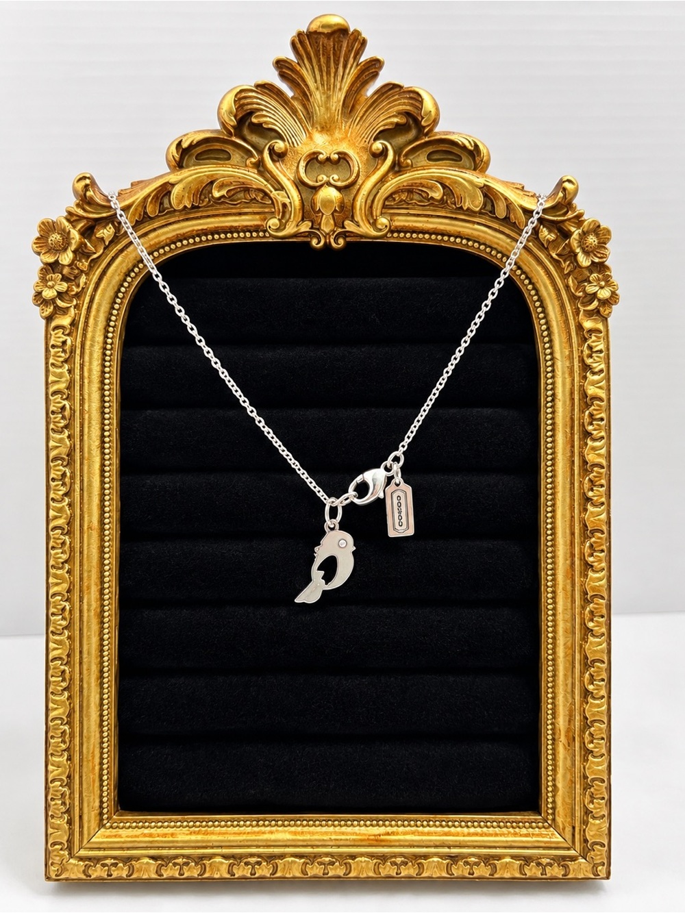 Vintage Coach necklace bird jewelry silver tone